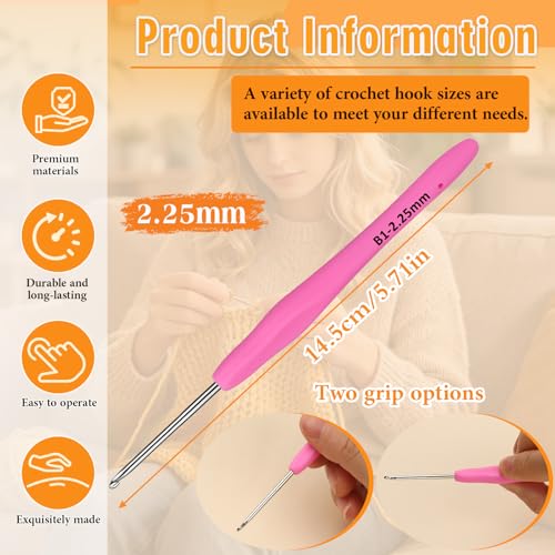 Image of SHWAKK Crochet Hook, 2.25 mm Ergonomic Crochet Hook, Crochet Needles for Arthritic Hands, Knitting Needles with Soft Handle Beginners and Experienced Hobbyists (2.25 mm)