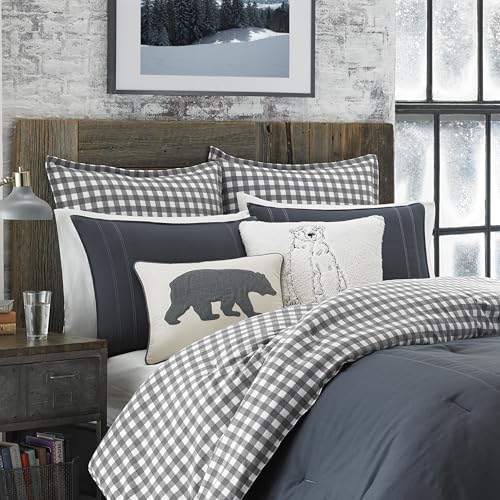 Image of Eddie Bauer - Euro Sham Set, 2pc Cotton Bedding with Hidden Zipper Closure, Stylish Plaid Bedding Set (Kingston Charcoal, 26 inch x 26 inch)