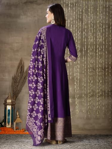 Image of Stylum Women's Printed Rayon Anarkali Kurta with Dupatta