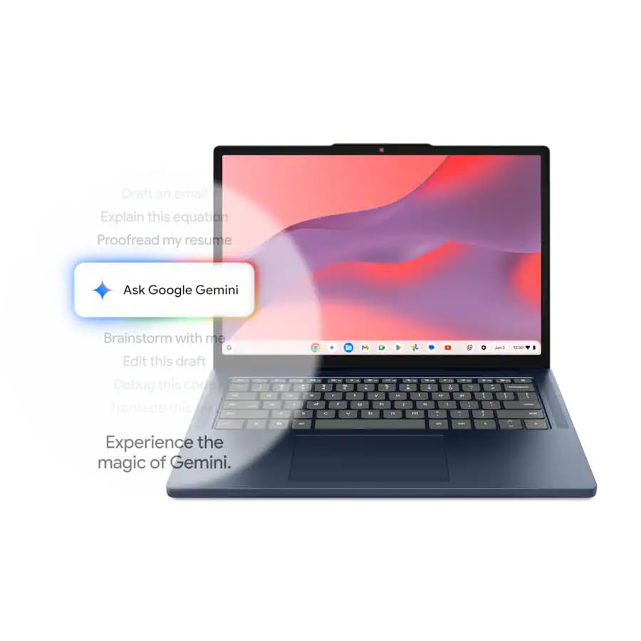 Image of Lenovo IdeaPad Slim 3 Chromebook, 14 inch WUXGA Touchscreen Laptop, 576GB Storage (64GB eMMC+512GB SD Card), MediaTek Kompanio 540 (8-Core), 4GB RAM, Chrome OS, Cosmic Blue