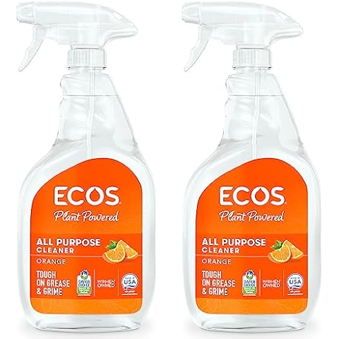 ECOS Plant-Based Multi-Surface Cleaner Spray, No Harsh Chemicals - For Counters, Glass, Tile, and More, Orange, 22 Fl Oz, Pack of 2 Cover