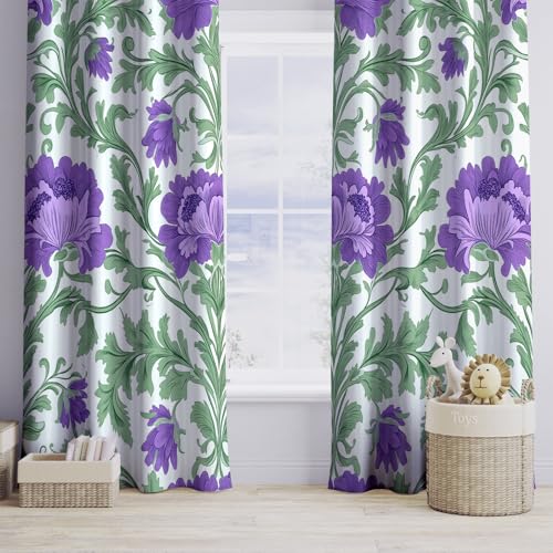 Genérico Cortinas Estampadas Minimalista, Floral, Pegatinas Cortinas Opacas con Ojales 117An x 229Al cm (2 Paneles) Material de Microfibra Cortinas térmicas Verde Morado