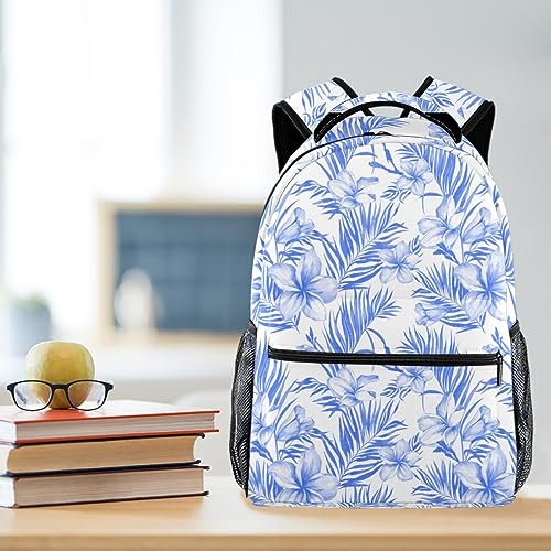 Sac à dos de voyage Campus à motif feuilles bleues et fleurs pour filles et garçons de 40 cm
