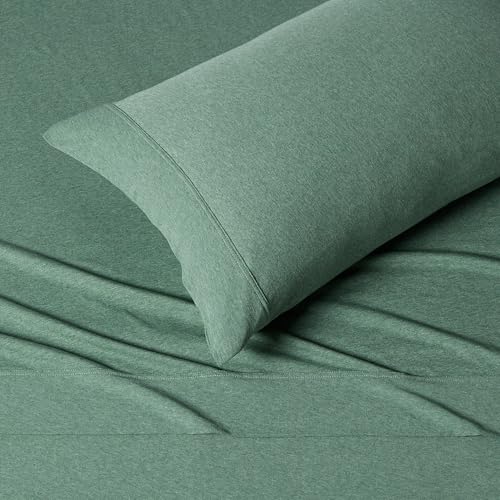 Image of Amazon Basics 100% Cotton Jersey Bed Sheet Set, Twin, Olive (Melange), Solid