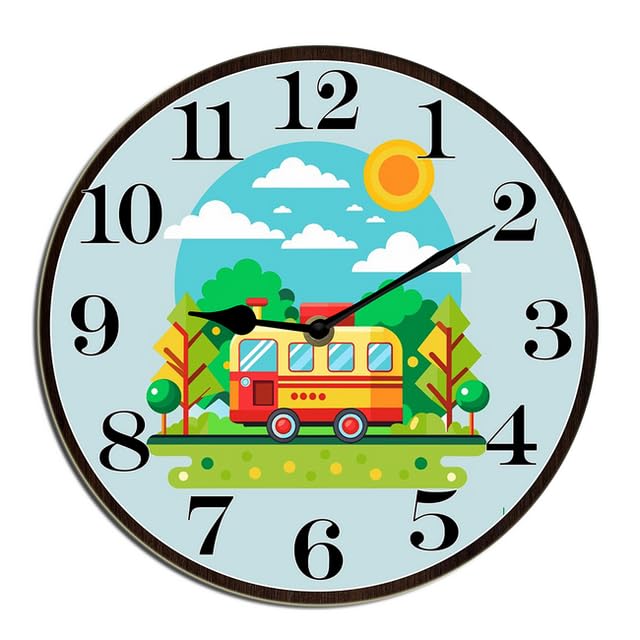 Horienteeon Campers Wall Clock Camping Decorative Clock Wooden Battery Operated Quartz Silent Hanging Clock For Boy Men Bedroom,Dining Room,Office And Living Room 10"