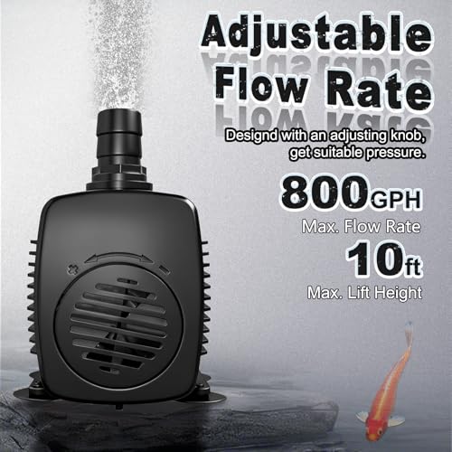 Image of 800GPH Submersible Fountain Pump with Tubing 10ft Outdoor Cord for Garden | Overheat Protection, Ground Cord with 3-Prong Plug Safer for Indoor and Outdoor Use