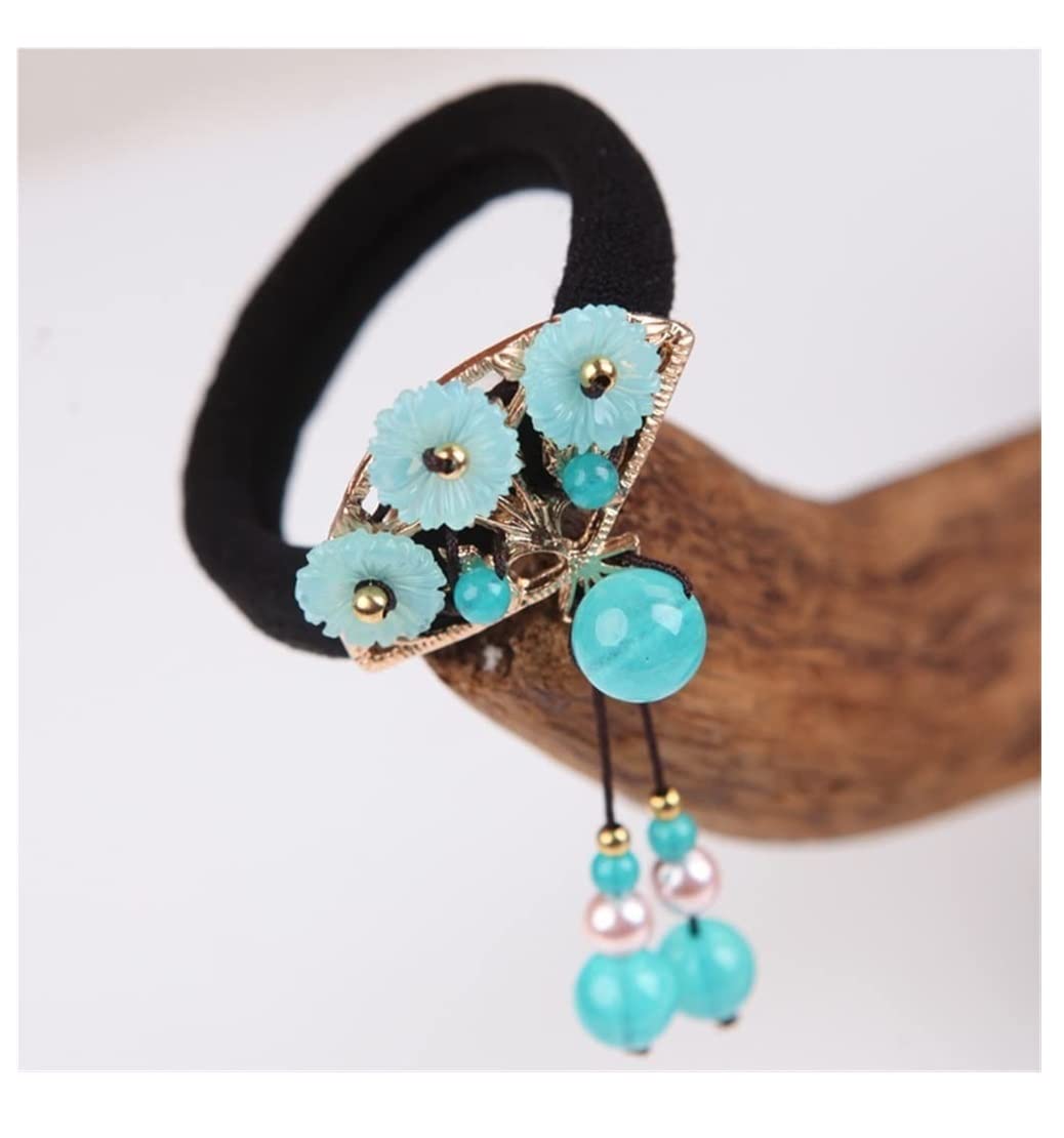 RUVOO Haargummi Scrunchies Strass-Blumen-elastischer Pferdeschwanz-Halter-Haar-Riegel-Seil-Band-Ring-Gummiband Haargummis Haarschmuck