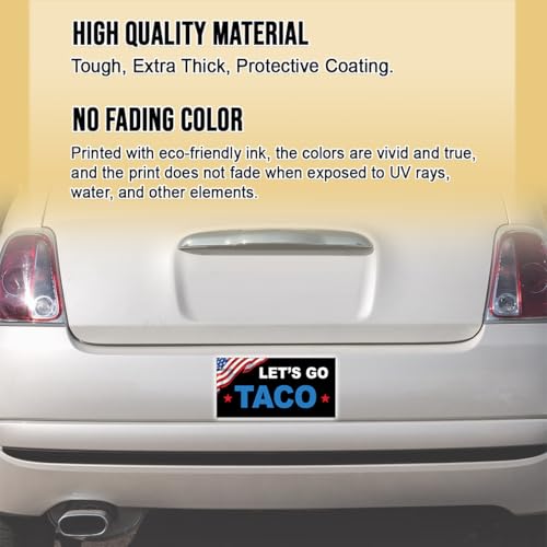Image of Let's Go Taco Bumper Sticker Funny Food Humor US Flag Vinyl Decal for Car Truck, Waterproof UV-Resistant 7.5x3.75in