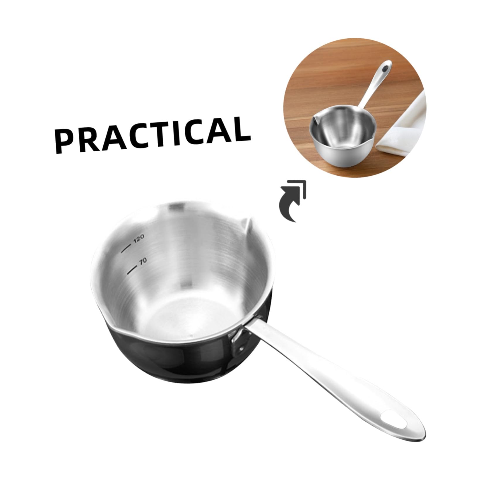 2 Stück Packung Kleiner Edelstahltopf 125ml mit Ausgießer für Kochen