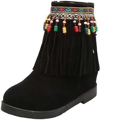 Amazon.com: Botas de mujer con borla, estilo bohemio, coloridas, con  flecos, estilo vintage, de gamuza, punta redonda, tacón bajo, botas de  invierno : Ropa, Zapatos y Joyería