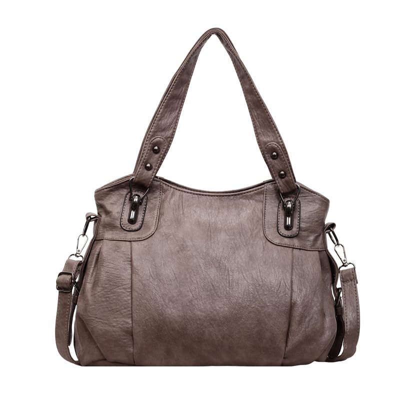 Bolso de mano de PU para mujer con correa ajustable Bolso bandolera Bolsos Hobo de gran capacidad Color sólido para viajes Compras Trabajo Uso diario (Caqui)