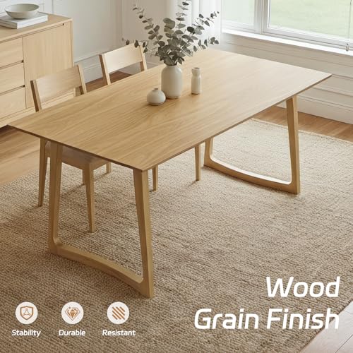 Image of HNY 63 inch Rectangular Wooden Dining Table with Bench, Farmhouse Dining Table Set for 4-6 People, Kitchen Table with Bench, Kitchen Table Set for Living Room /Restaurant, Oak