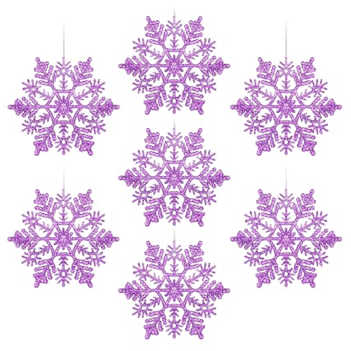 AMS 30ct 4''/100mm Plastic Glittered Snowflake Ornaments Sparkling Christmas Tree Decorations for Wedding,Thanksgiving,Party(Purple)