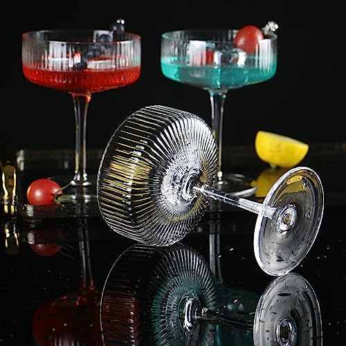 Aorotoe Coupe Glasses Set Of 4 Vintage Glassware Champagne Martini Cocktail Crystal Wine Glasses Fluted Ribbed Coupe Glasses Gifts Housewarming Weddings Aniversary 10 Oz thumb #4