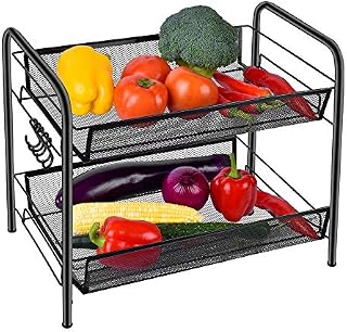 Spice Rack Organizer for Countertop, 2 Tier Fruits/Vegetables Storage Organizer, Standing Shelf with Mesh Baskets for Home, Kitchen, Bathroom, Office