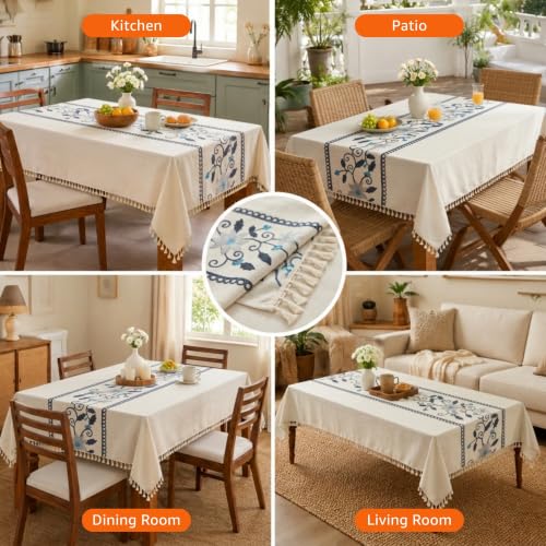 Image of Amazon Basics Tablecloth for Dining Table Cover, Microfiber Fabric Rectangle Tablecloth. 60x90 Inches 6 Seater (Blue Floral, 6 Seater)
