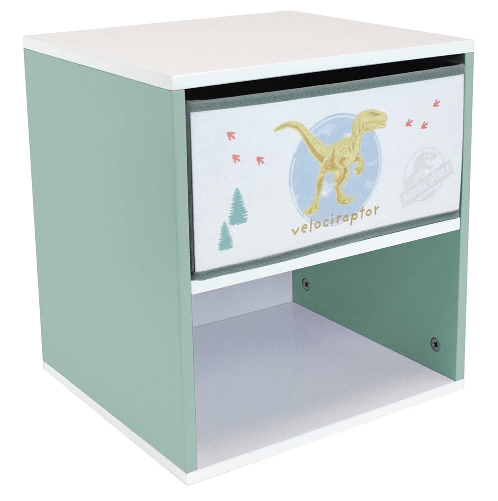 Fun House Enfant 713508 Jurassic World Chevet/Table de Nuit avec tiroir H.36 X L. 33 X P. 30 CM, Bois d'ingénierie, Vert