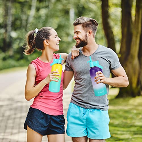 Syacot 32 Oz 40 Oz 64 Oz Stainless Steel Water Bottle, Insulated Double Wall Vacuum Leak Proof Water Flask, Metal Thermo Canteen Mug —Wide Mouth With 2 Straw Lids (32 Oz, Neon) #TOP6