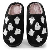 NENFAL Halloween Ghost Slippers Cozy Plush Fleece Indoor/Outdoor Scary Monster Footwear Winter Indoor House Shoes for Women Men, Black3940