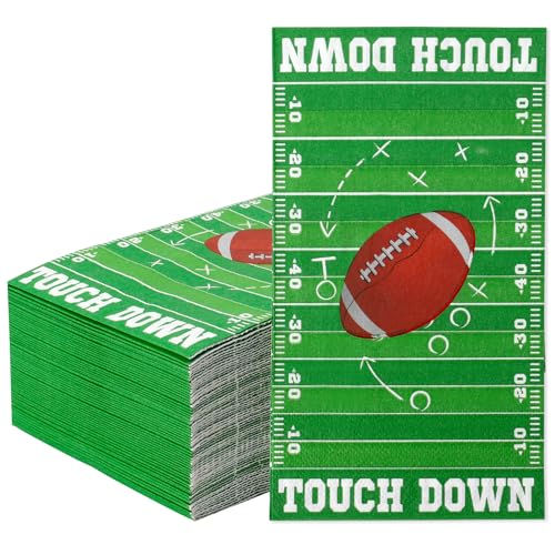 Football Napkins Superbowl Party Decorations 50 PCS Football Paper Napkins Disposable Green Touch Down Decorative Guest Hand Towels for Bathroom for Football Tailgate Sports Party Decorations
