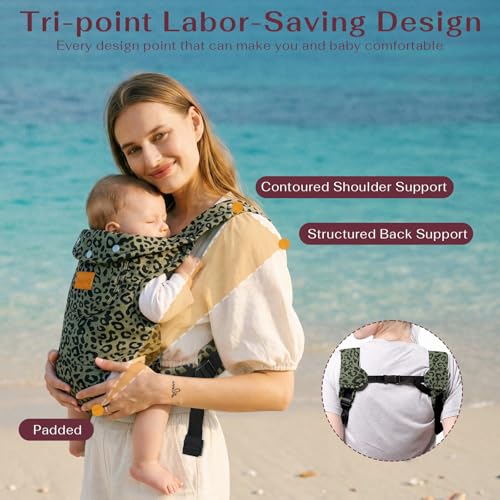 Image of Baby Carrier Newborn to Toddler(8-30lbs), Toddler Carrier Baby Holder Carrier with Adjustable Shoulder Strap, Chest Carriers, Green Leopard Print