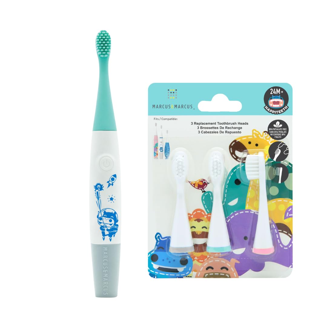 MARCUS&MARCUSMarcus & Marcus Kids Sonic Electric Silicone Toothbrush With 3 Nylon Toothbrush Heads | Electric Toothbrush for Kids | 3+ | Blue