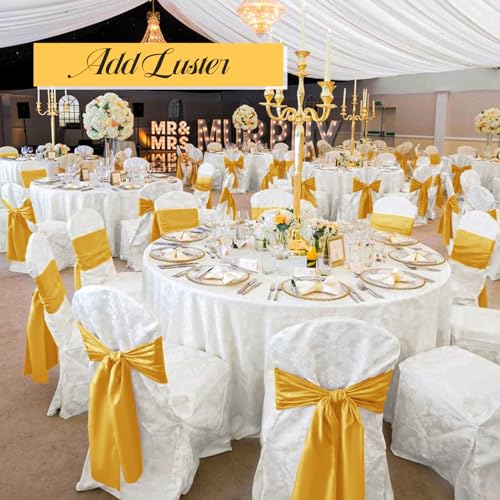 LOKUME 100 PCS Satin Chair Sashes Bows, Gold Chair Ribbon Ties Back Sash Bow Chair Decorative for Wedding Birthday Banquet Party Hotel Event Chair Cover Decoration(7 x 108 Inch) - Thumbnail 5