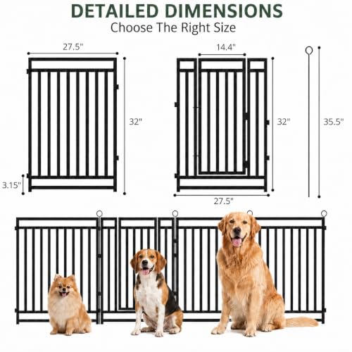 Image of Dog Fence Outdoor Indoor, 32 inch Inch Height 16 Panels Dog Playpen for Large /Medium /Small Dogs Metal Dog Pen for Yard Camping and RV | Black-Silver