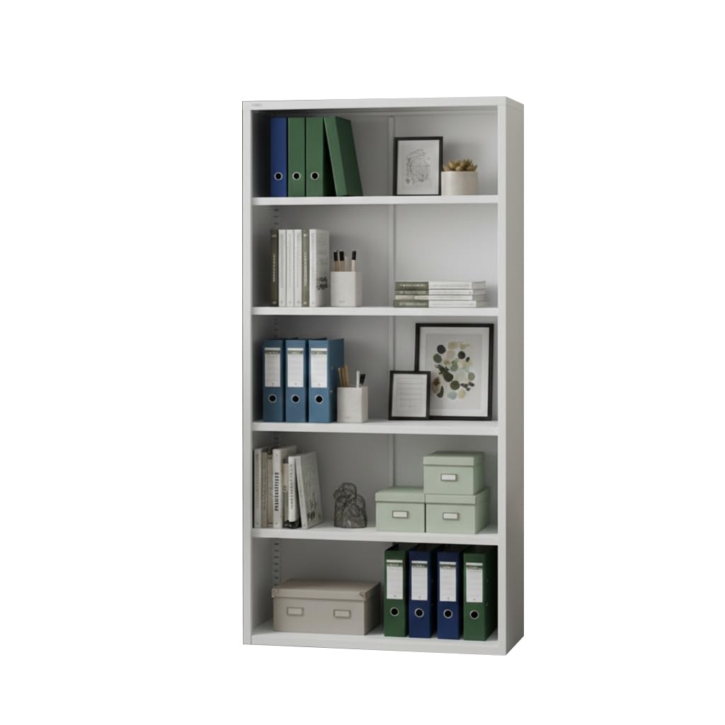 RIGID Steel Open Cupboard Cabinet with Four Adjustable Shelves, Heavy Duty Storage Rack Organizer for Home, Office, Garage, Library, School & Warehouse (White) – Assembled