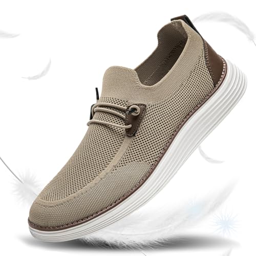 Mens Slip on Loafers Boat Shoes Non Slip Walking Shoes Running Shoes Fashion Sneakers for Men Comfort Lightweight Breathable Casual Office Shoes Brown 124