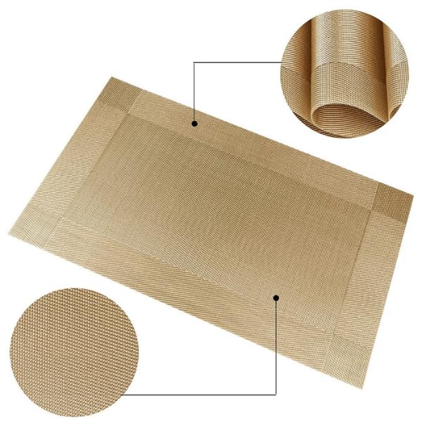 Image of Solitude Placemats Set of 6 Dining Table Place Mats | Placemats Table Mat PVC Material | Non-Slip Heat Resistant | Dining Tablemates Washable Anti-Skid | Size 45 x 30 CM (Gold)
