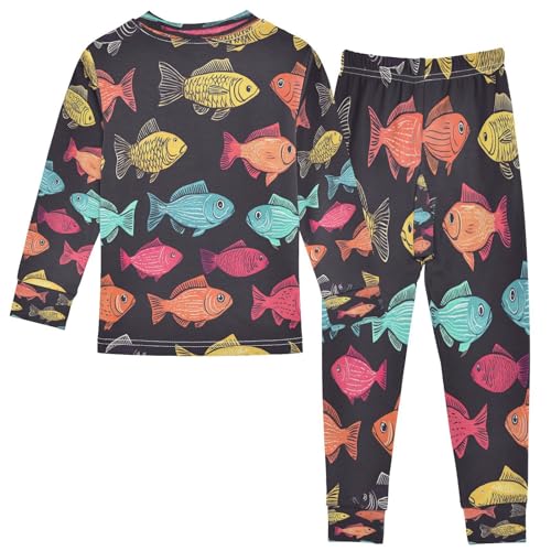 Pajama Sets Long Sleeve Colorful Cute Fish Soft Comfy Sleepwear 2 Piece PJS 3-8T3