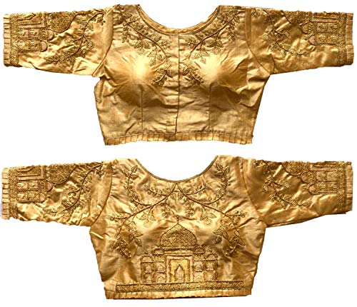 Pujia Mills Blusa de seda de media manga para mujer, Dorado, 38