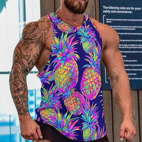 Men's Neon Rainbow Print Tank Top Summer Sleeveless Lightweight Gym Muscle Shirts2
