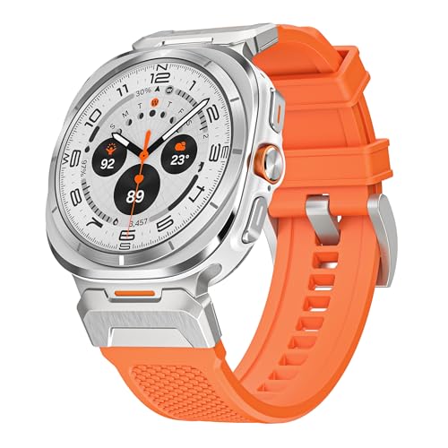 HATALKIN Bands Compatible With Samsung Galaxy Watch Ultra 47mm (2024),Waterproof Breathable Replaceable Wristband Strap with Stainless Steel Connector(Orange)