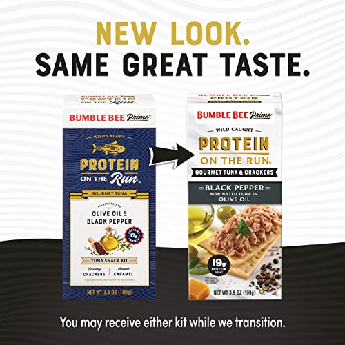 Image of Bumble Bee Prime Protein on the Run Tuna Snack Kit, Pack of 12 - Gourmet Tuna Marinated in Olive Oil & Black Pepper with Crackers and Serving Utensil - 19g of Protein Per Serving