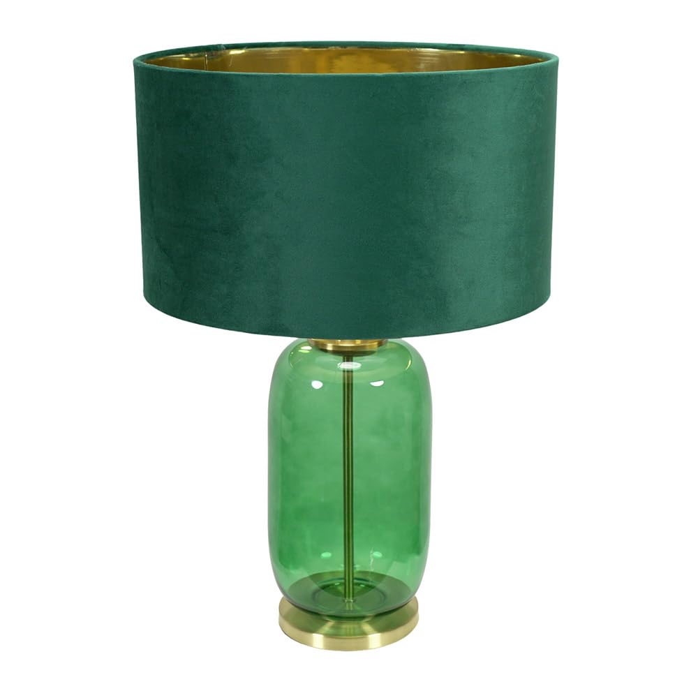 ValueLights | Leigh Forest Green Glass Table Lamp with Green Velvet & Gold Inner Shade | Table Lamps, Home Décor & Improvement Essential