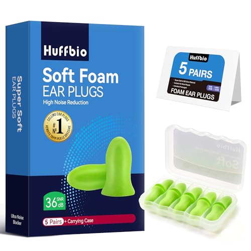 HUFFBIO Espuma Adaptable Tapones Oídos Ruido Dormir - Prueba Lab 36dB SNR, SGS Hipoalergénico y Piel Segura, Ergonómico Baja Presión | 5 Pares, Ideal Para Laterales y Sueño Ligero