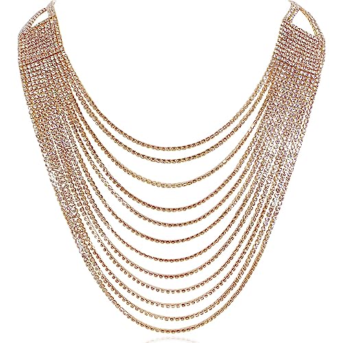 Humble Chic NY Simulated Diamond Statement Necklace for Women - Layered Cubic Zirconia Short Waterfall Chain Necklace
