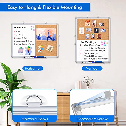 Magnetic White Board And Cork Board Combo, 24 X 18 Inches Whiteboard Bulletin Combination Board, Wall Mounted Dry Erase Whiteboard Push Pin Vision Board For Home, School And Office #TOP3