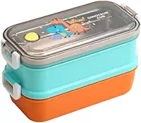 Marmita Térmica Lancheira com 2 Potes para Lanche Escolar 700 ml (Verde/Laranja)