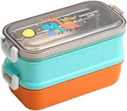 Marmita Térmica Lancheira com 2 Potes para Lanche Escolar 700 ml (Verde/Laranja)