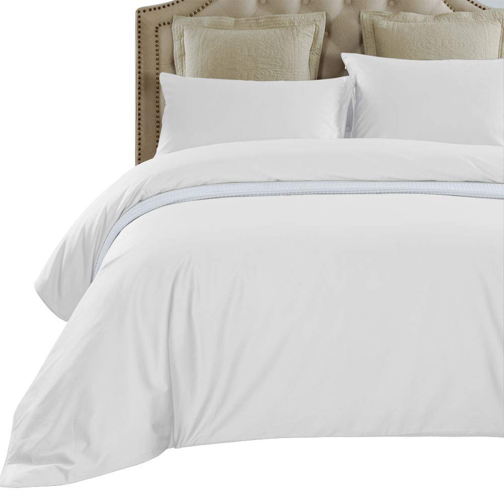 THXSILK 400TC 3 Piece Duvet Cover Set Includes 2 Pillowcases, 100% Cotton Sateen Bedding Cover, Ultra Soft and Durable, Zipper Closure - Twin, White
