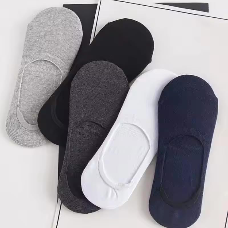 5Pairs Summer Casual Invisible Ultra-thin Shallow Mouth Boat Socks Soft And Breathable Silicone Anti Slip Comfortable Men's Sock Set,Dark grey4
