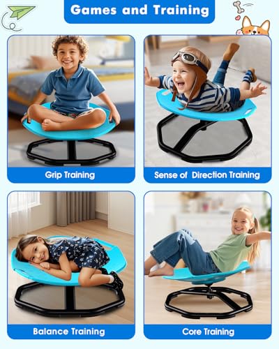 Image of Sensory Spinning Chair with Safety Handles for Autistic Kids, Sensory Toys for Kid with ADHD Autism, Sensory Swivel Chair Sit and Spin Training Body Coordination Autism Christmas Toys for Kid - Blue