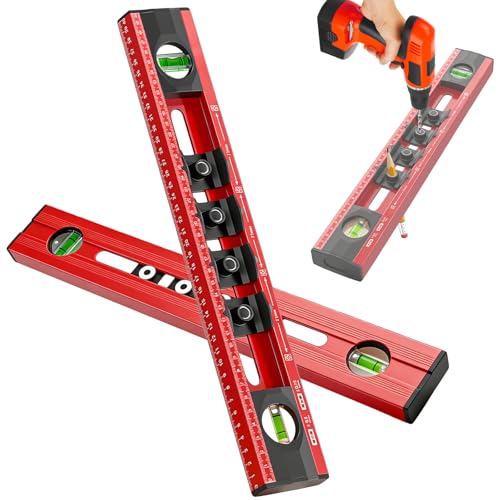 40cm Elektriker Wasserwaage mit 4 Verstellbaren 4,8 mm Bohrschablonen Aluminium Wasserwaage mit Doppelskala für Steckdosen Bilderaufhängung installation Geräteinstallation Renovierung Wartung