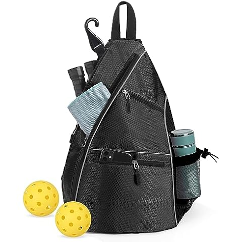 Pickleball Bag, Sports Pickleball Backpack for Men Women, Adjustable Crossbody Pickleball Paddle Bag, Sling bag for Paddle Pickleball Equipment, Tennis Bags, Large Capacity and Water Bottle Pocket Cover