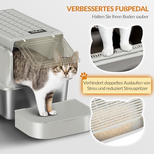 Fobyfurny Katzenklo Edelstahl, XXL Katzentoilette, 60x40x38,5cm, Cremegrau – Ansicht 7