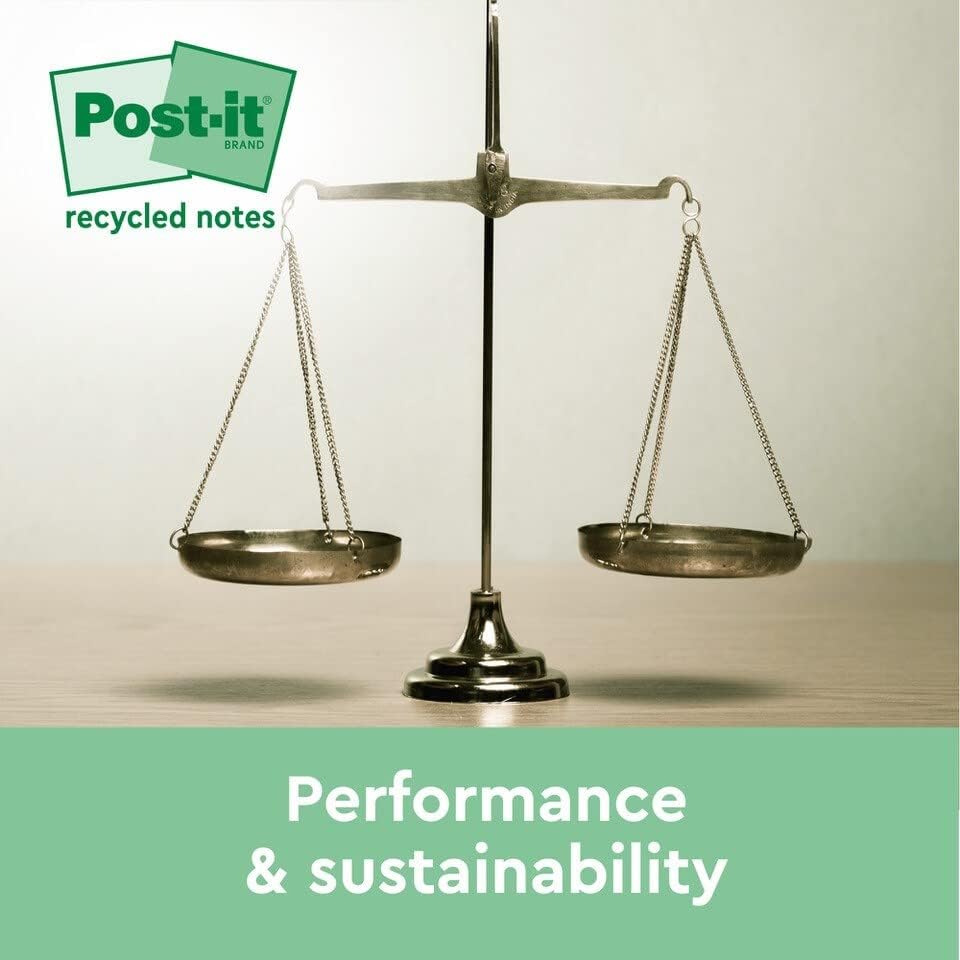 Post-it Recycled Z-Notes, Canary Yellow, 76 mm x 76 mm, 100 Sheets/Pad, 6 Pads/Pack