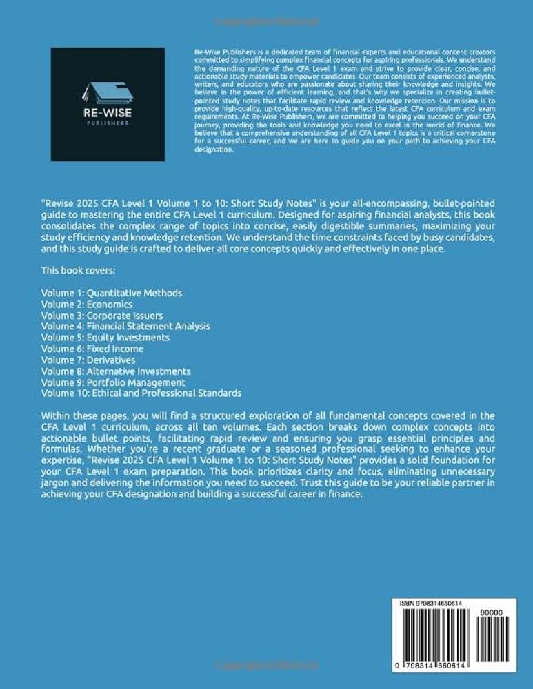 Revise CFA Level 1 Volume 1 to 10: Short Study Notes 2025